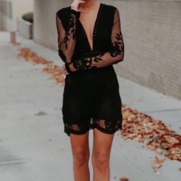 Honey Punch Dresses & Skirts - Honey Punch Embroidered Black Lace Mini Dress